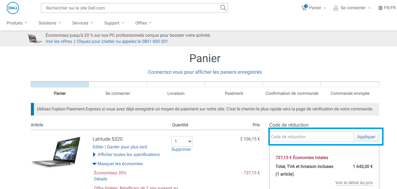 Où mettre un code promo Dell Pro valide ?