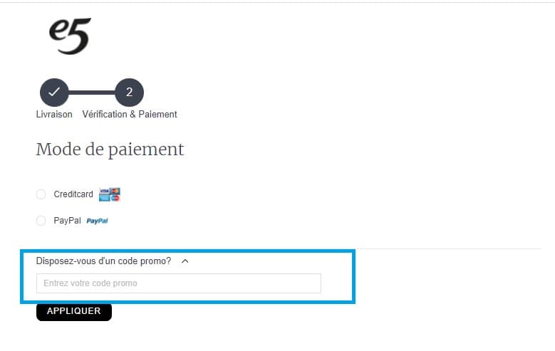 Où mettre un code promo E5mode Belgique valide ?