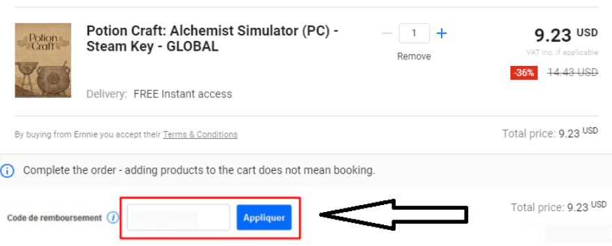 Où mettre mon code promo G2A ?