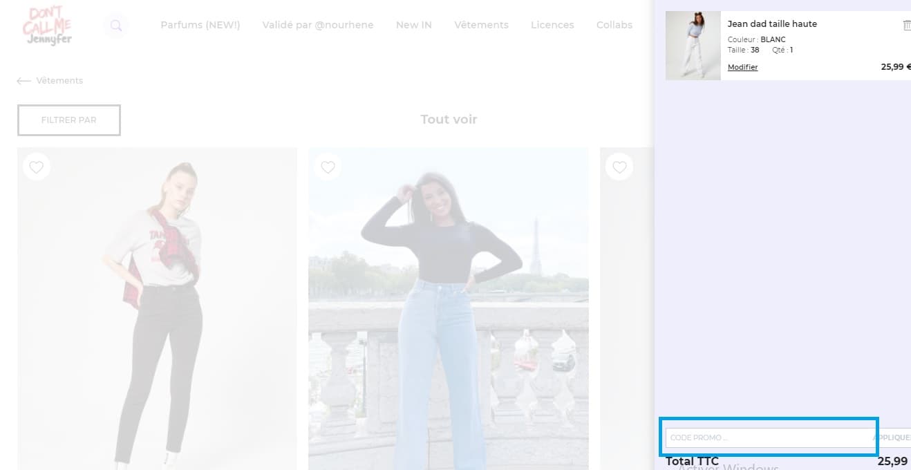 Comment ajouter un code promo valide sur le site Jennyfer ?