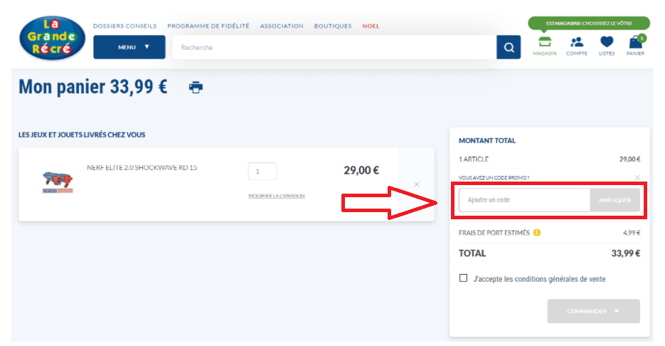 Où mettre mon code promo La Grande Récré ?