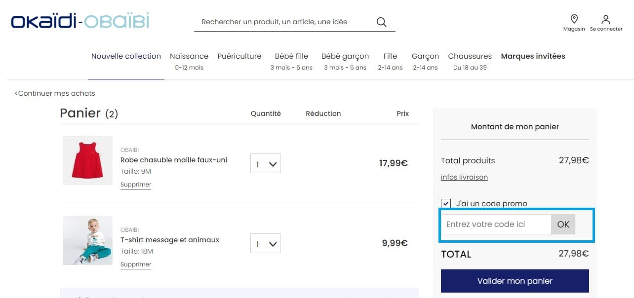 Comment utiliser un code de réduction Okaïdi valide ?