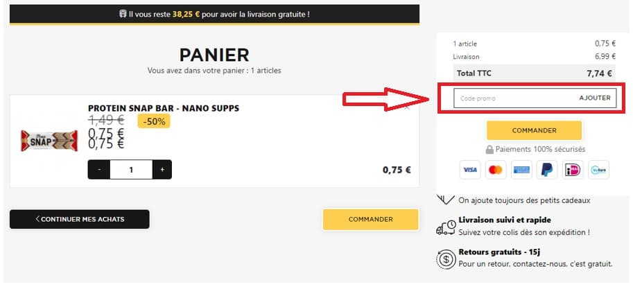 Où mettre mon code promo Team Nutrition ?