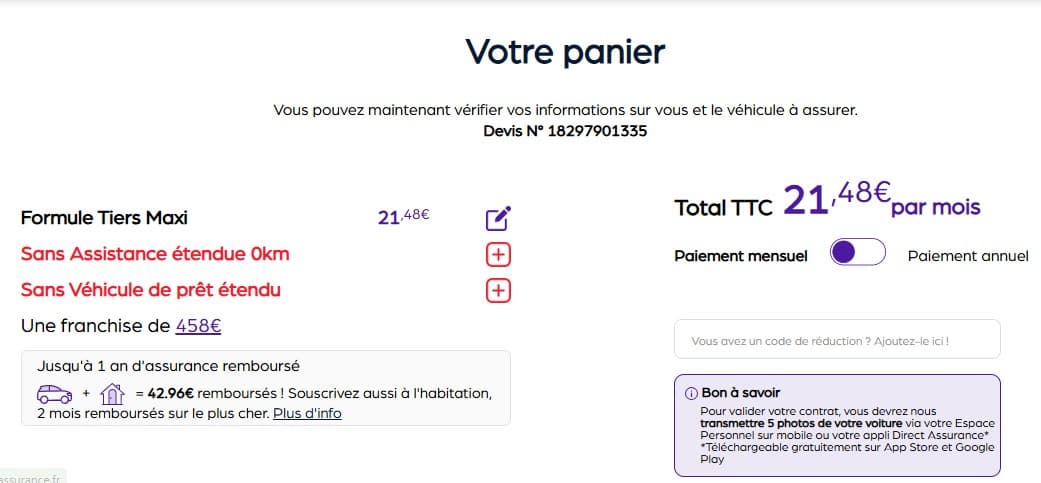 Code promo Direct Assurance Auto