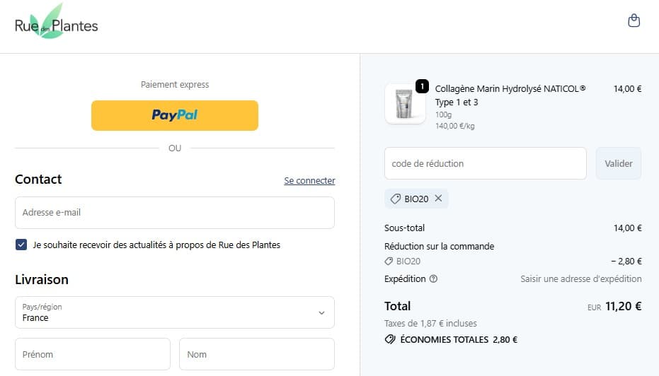 Comment appliquer un Code de réduction Rue des Plantes 