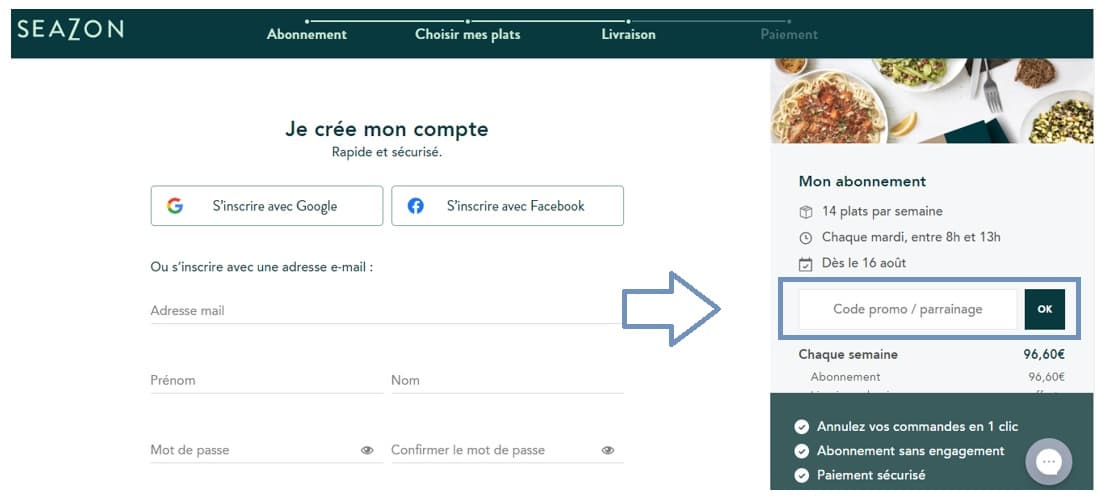 Où mettre mon code promo Seazon ?