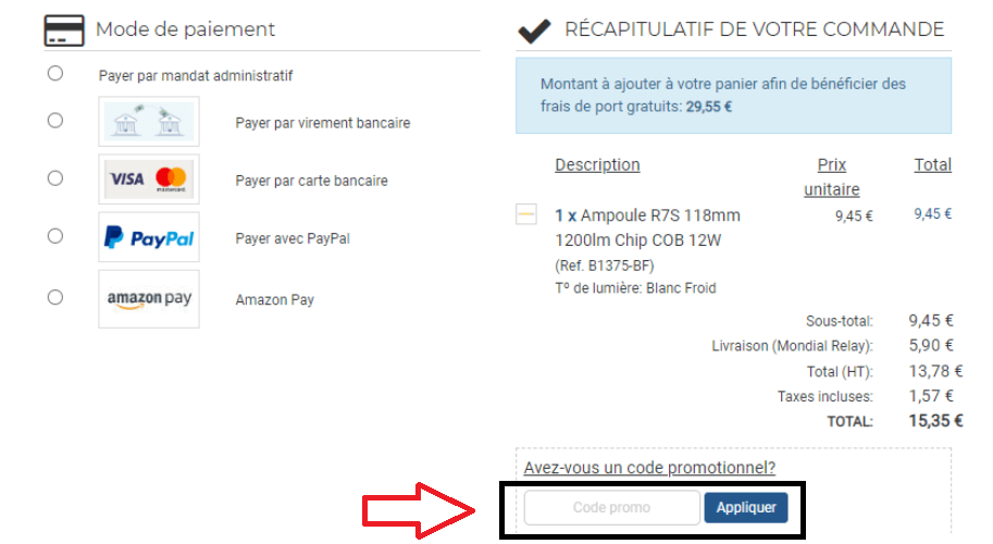 Où mettre mon code promo Barcelona Led ?