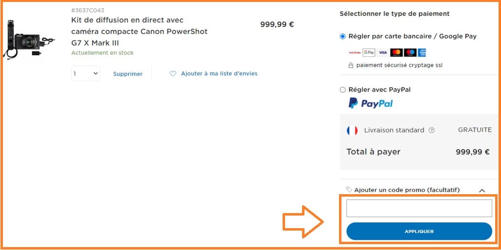 Où mettre mon code promo Canon valide ?