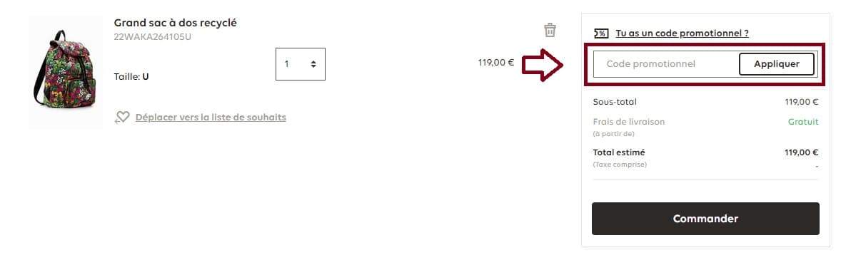 Où mettre mon code promo Desigual valide ?