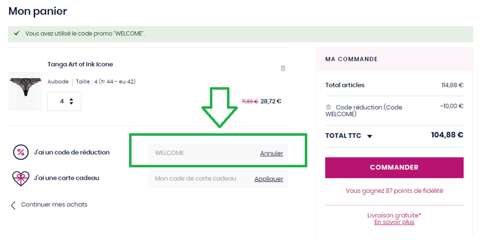 Où mettre mon code promo Dessus Dessous valide ?