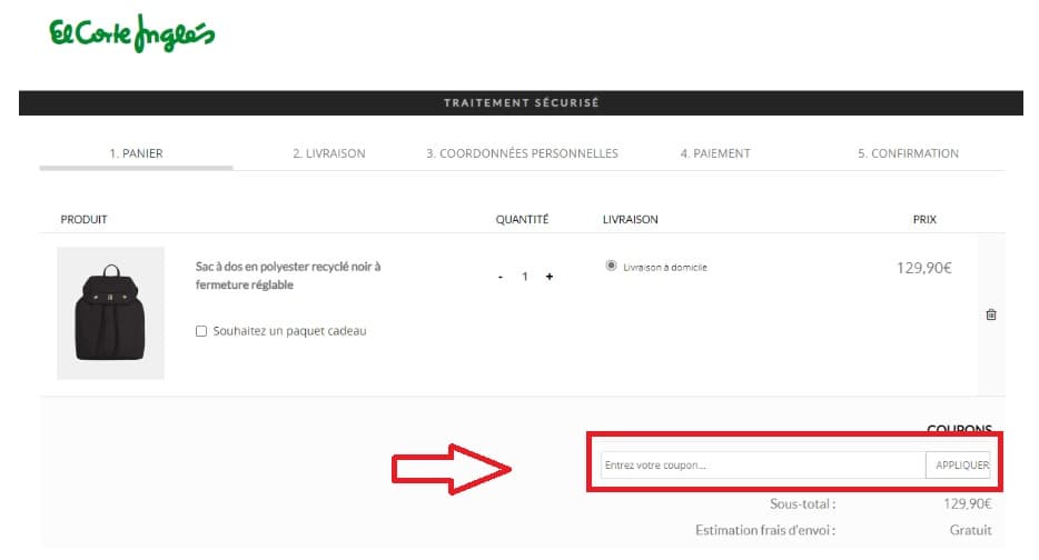 Où mettre mon code promo El Corte Inglés ?