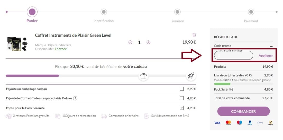 Où mettre mon code promo Espace Plaisir valide ?
