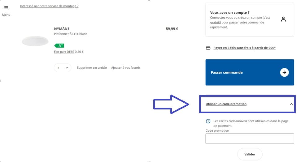 Où mettre mon code promo Ikea ?