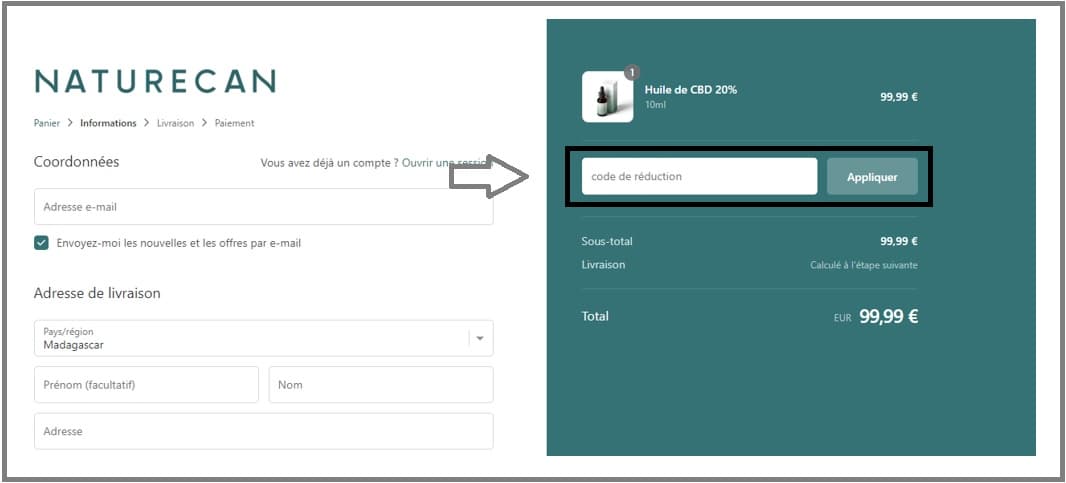 Où mettre mon code promo Naturecan valide ?