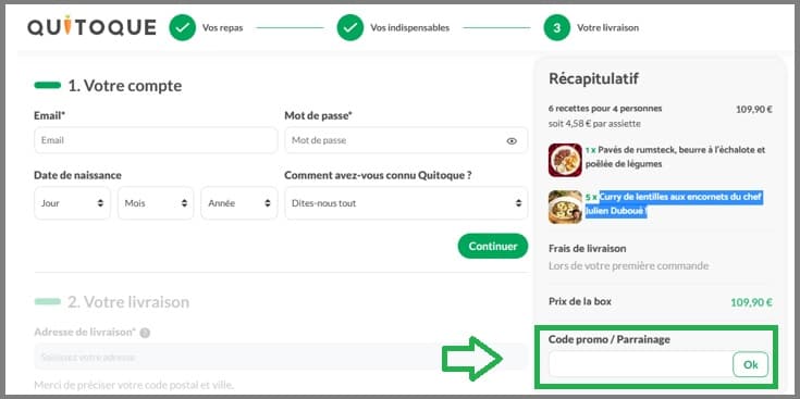 Où mettre mon code promo Quitoque valide ?