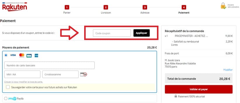 Où mettre mon code promo Rakuten ?