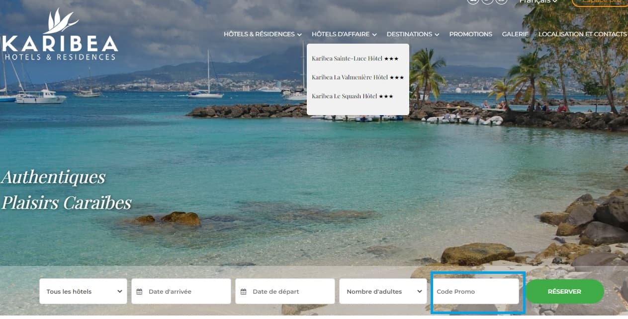 Où mettre un code promo Karibea Hotels & Residences valide ?
