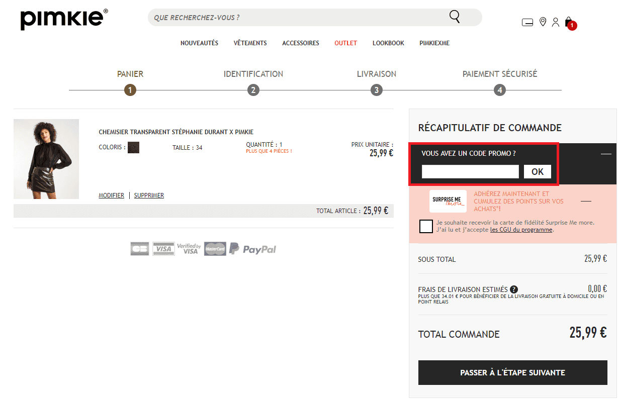 Où mettre un code promo Pimkie ?