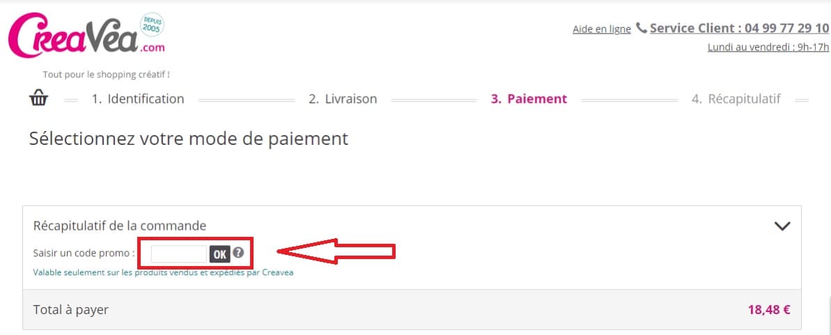 Où mettre mon code promo Creavea ?