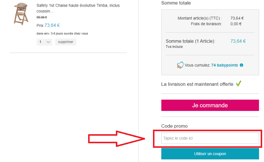 Où mettre mon code promo Rose ou Bleu ?