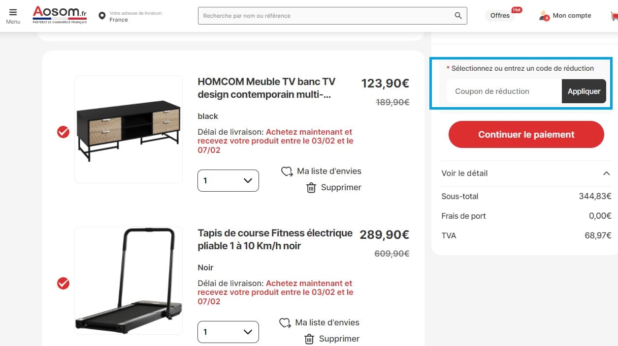Comment profiter d’un code promo Aosom valide ?