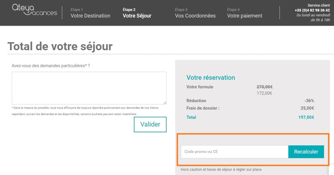 Où mettre un code promo Ateya Vacances valide ?
