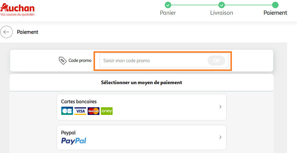 Où mettre un code promo Auchan Drive valide ?