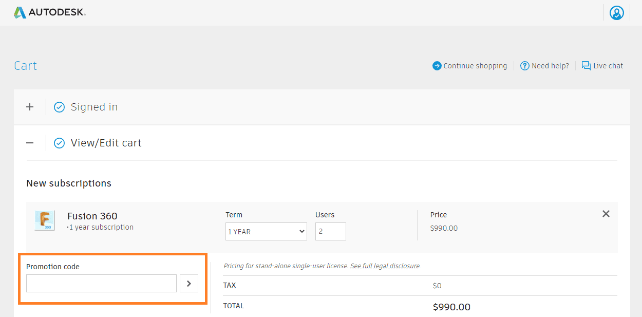 Où mettre un code promo Autodesk valide ?
