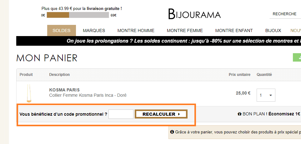 Où mettre un code promo Bijourama valide ?