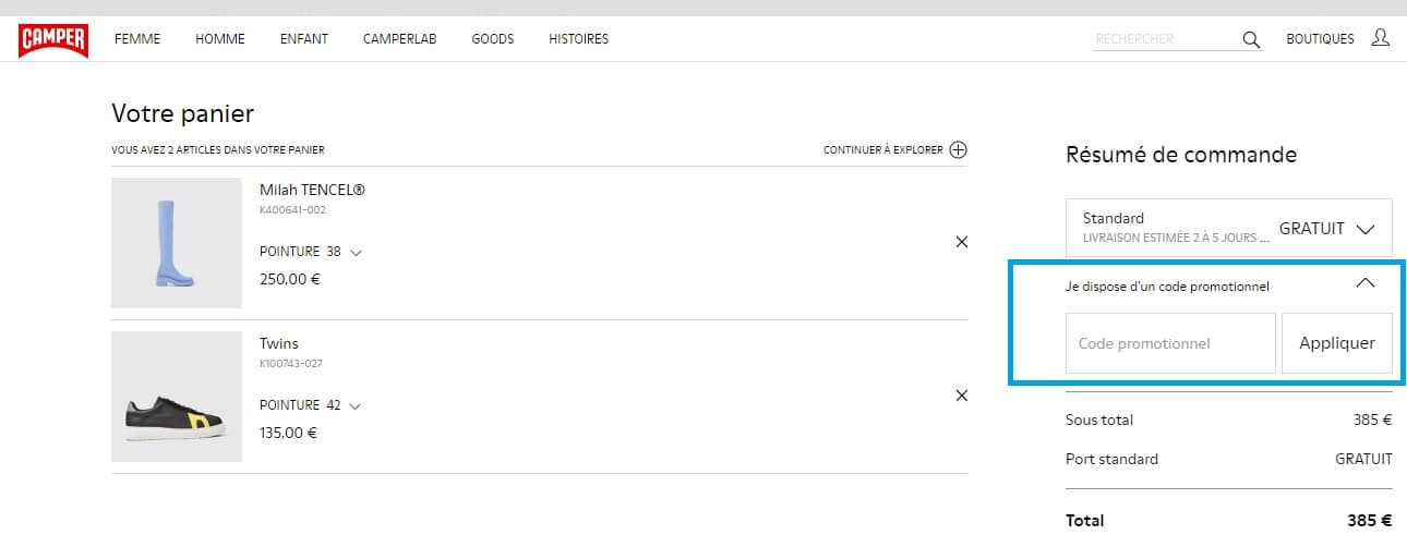 Comment utiliser un code promo Camper valide ?