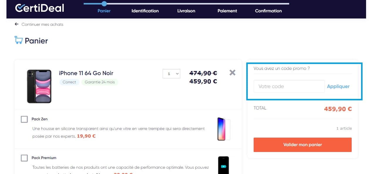 Où mettre un code promo Certideal valide ?