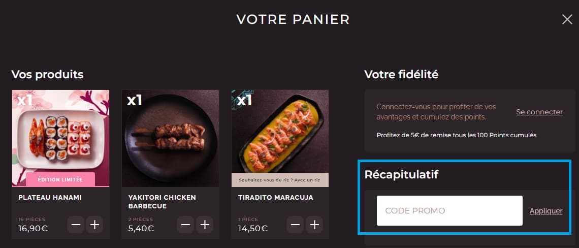 Où mettre un code promo Côté Sushi ?