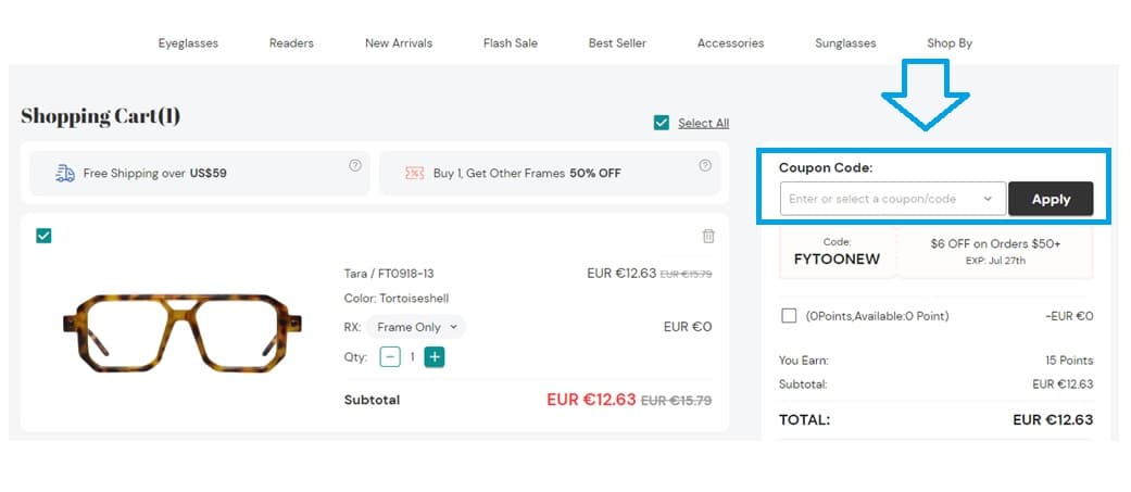 Où mettre mon code promo Fytoo Optical ?