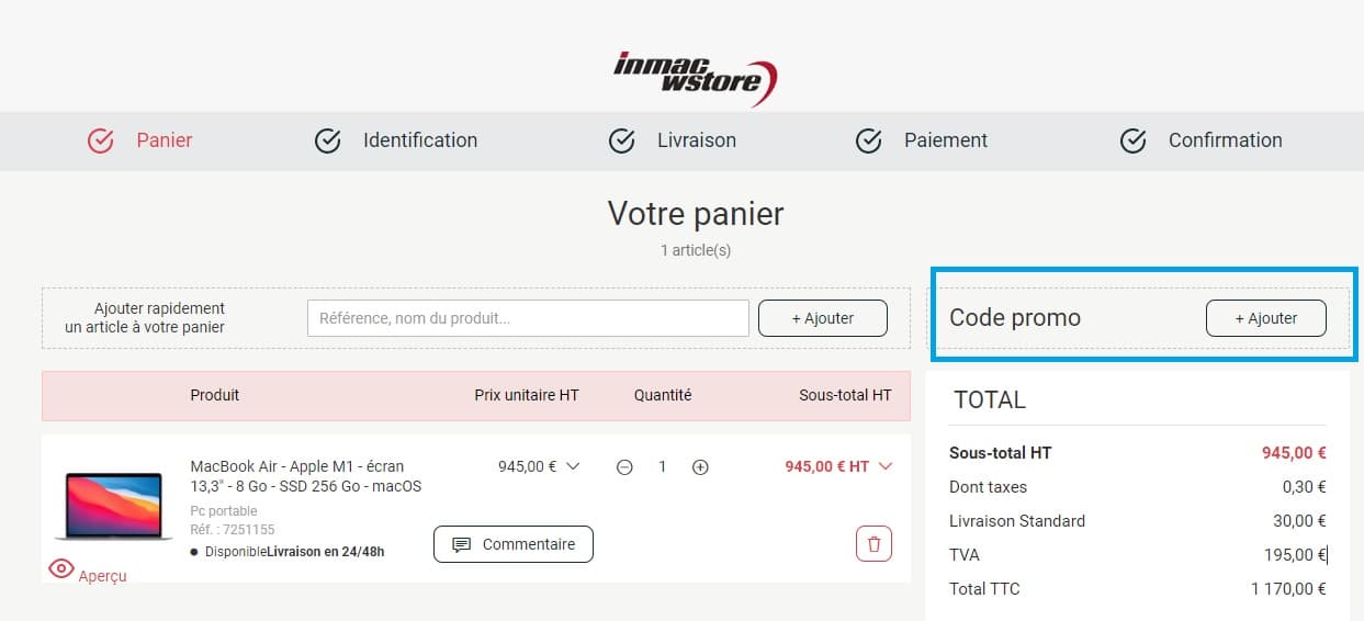 Où mettre un code promo Inmac Wstore valide ?