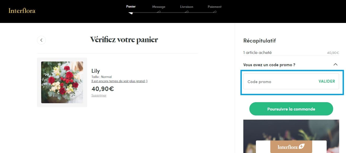Où mettre un code promo Interflora valide ?