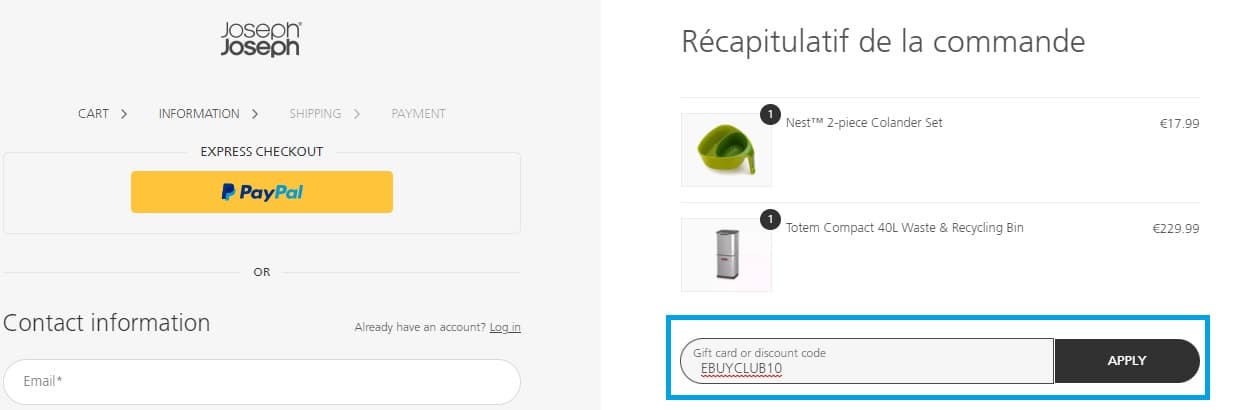 Comment utiliser un code promo Joseph Joseph ?