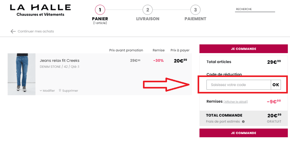 Où mettre mon code promo La Halle ?