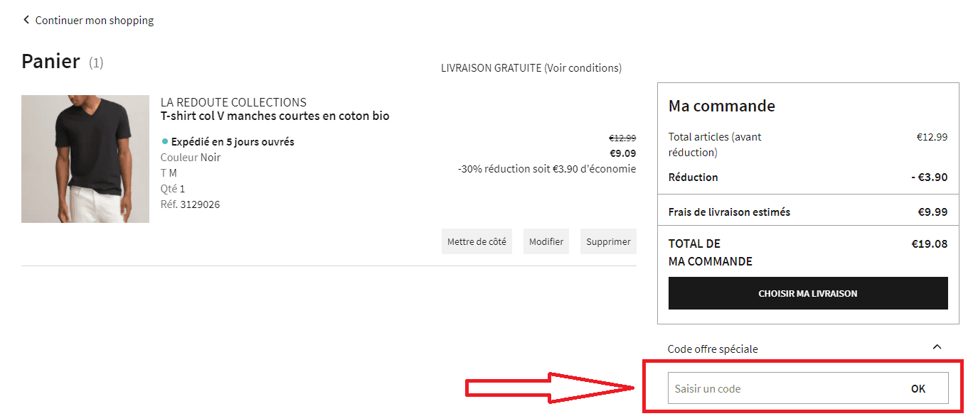 Où mettre mon code promo La Redoute Outlet ?