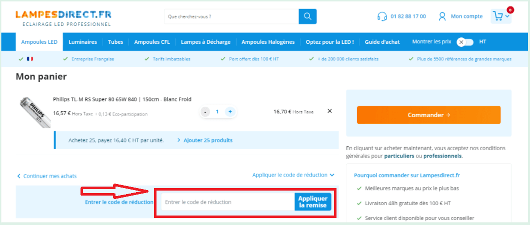 Où mettre mon code promo Lampes Direct?