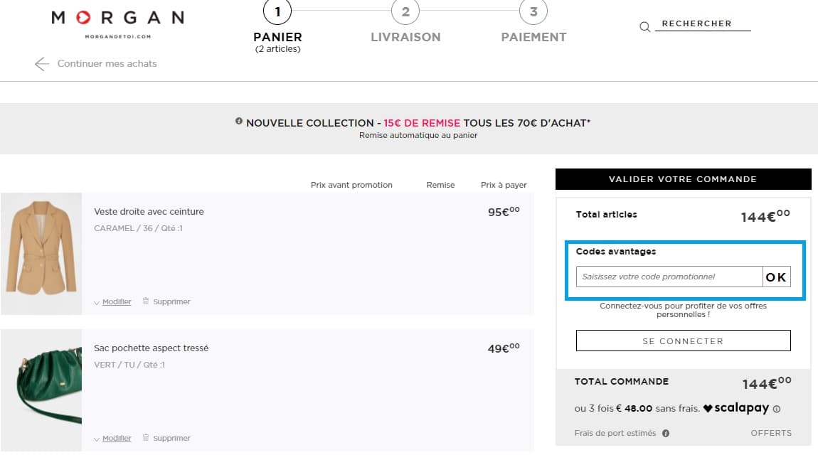 Comment ajouter un code promo Morgan dans mon panier ?