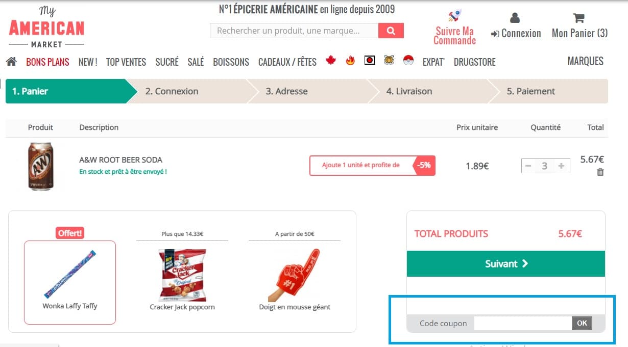 Où mettre un code promo My American Market valide ?