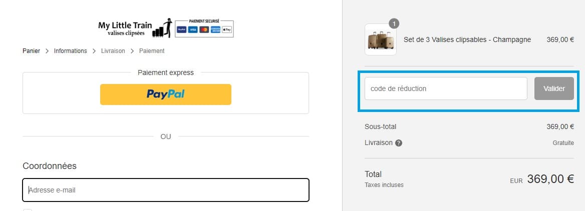 Où mettre un code promo My Little Train valide ?