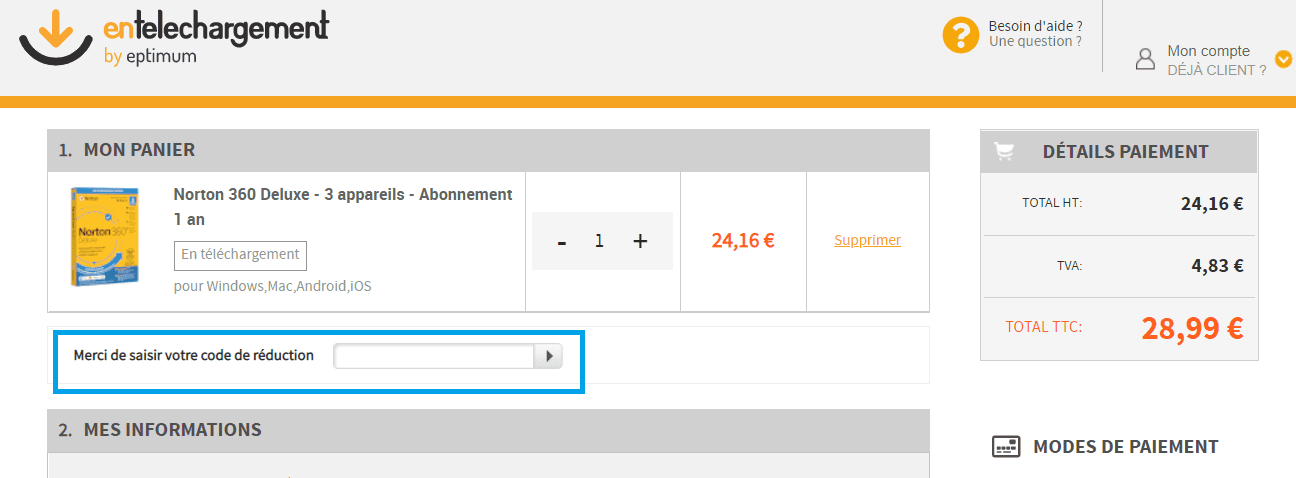 Comment utiliser un code promo Norton Entelechargement ?