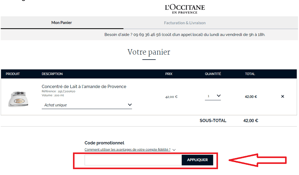 Où mettre mon code promo L'Occitane ?