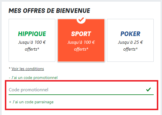 Où mettre mon code promo PMU Sport ?