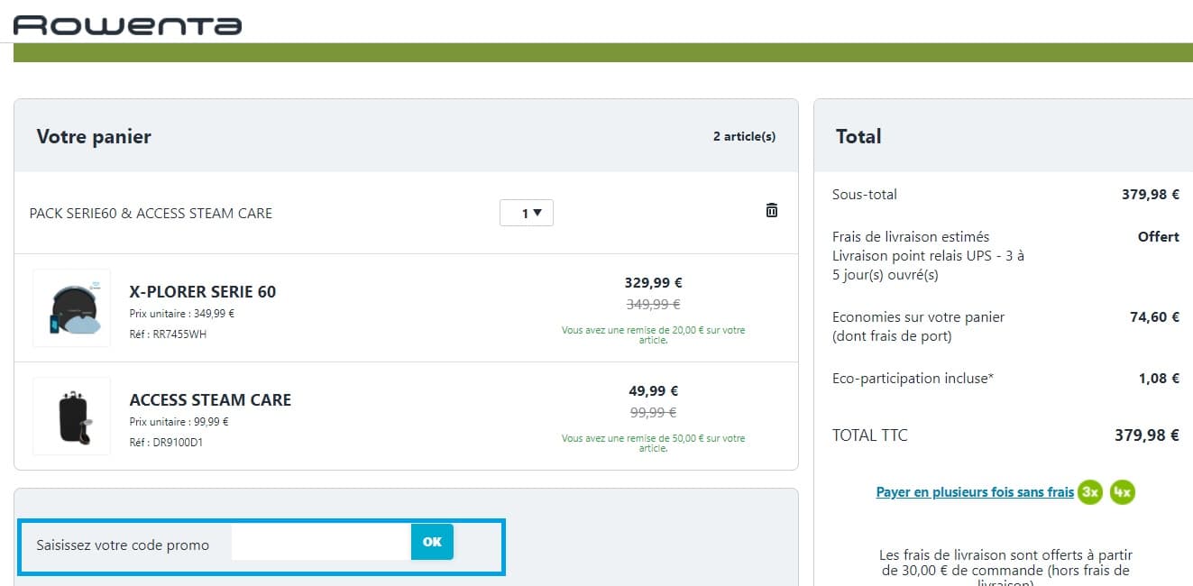 Où mettre un code promo Rowenta valide ?