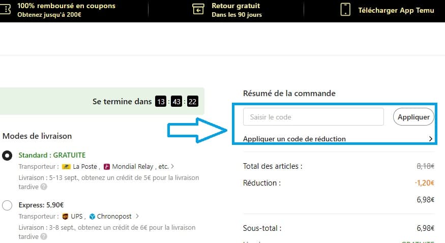 Code promo Temu