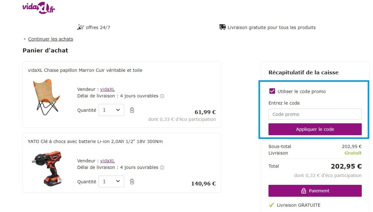 Comment profiter d’un code promo VidaXL valide ?