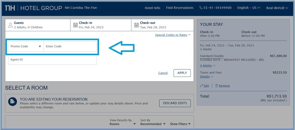 Où mettre mon code promo NH Hotel valide ?