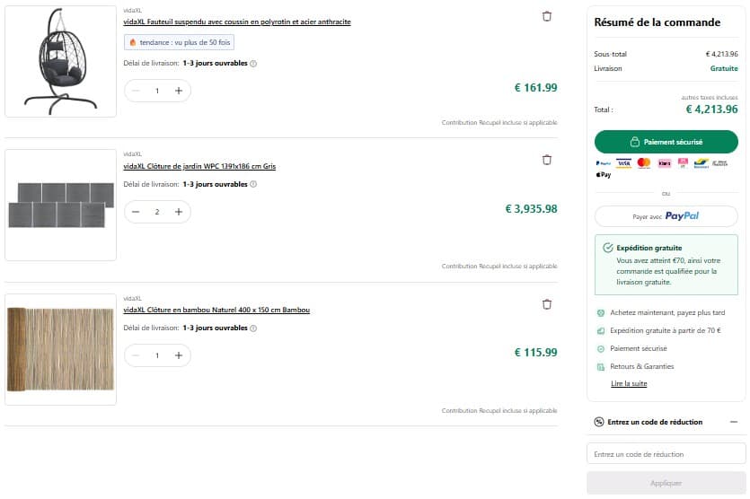 Code promo VidaXL